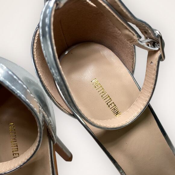 PrettyLittleThing Women’s 6 Silver Open Toe Strappy High Heels - Picture 6 of 8